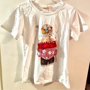 NWT MIAO MIAO White Graphic T-Shirt with Colorful Design